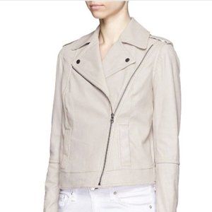 Vince Genuine Leather Moto Motorcycle Aviator Beige Jacket Medium